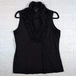 336-Milano Black Sleeveless Ruffled Blouse